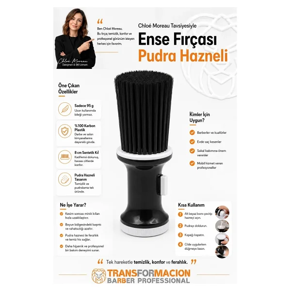 Transformacion Pudra Hazneli Ense Fırçası Saç Temizleme Fırçası - Berber Temizlik Fırçası- Kuaför Berber Malzemesi 721603 - Görsel 6