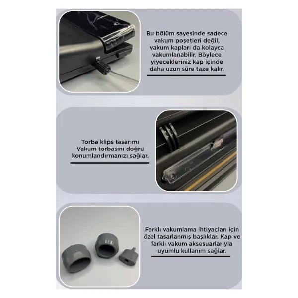 Torima Gıda Mühürleme Vakum Makinesi Yiyecek Tazeliği Koruma Ev Restoran Vakum Poşeti Hediyeli VS22 Siyah - Görsel 6