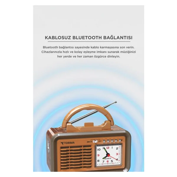 Torima D60 Ahşap Bluetooth Nostaljik Radyo - Görsel 3