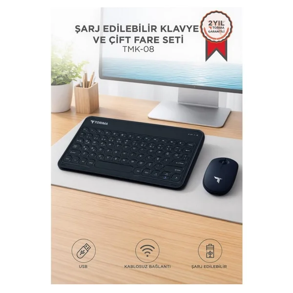 Torima TMK-08 Siyah TKL Kablosuz Klavye Mouse Seti - Görsel 7