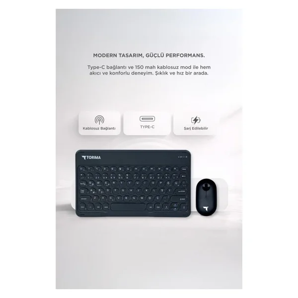 Torima TMK-08 Siyah TKL Kablosuz Klavye Mouse Seti - Görsel 2