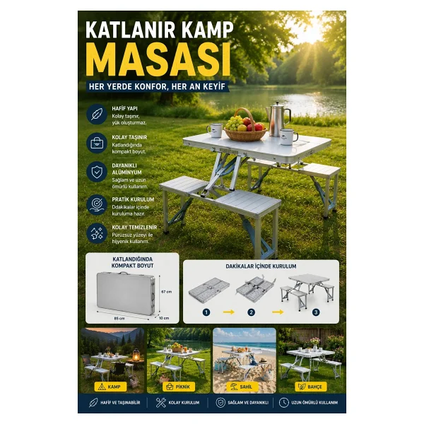 ROBO 4 Kişilik Katlanır Kamp Masası - Görsel 3