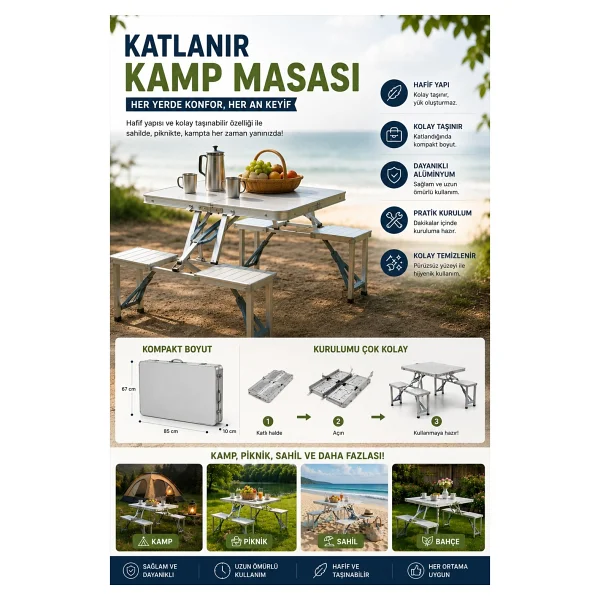 ROBO 4 Kişilik Katlanır Kamp Masası - Görsel 4