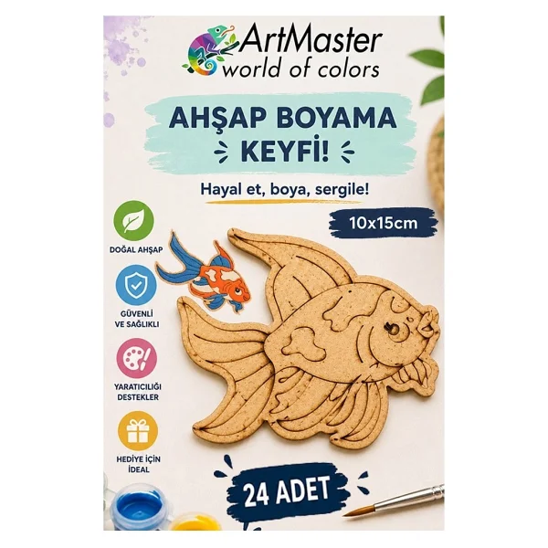 ArtMaster Ahşap Boyama Balık 24 Adet 10x15cm Boyama Deniz Figürü Etkinlik Çoçuk Gelişim Motor Beceri Kreş Anasınıfı Çok Renkli - Görsel 8