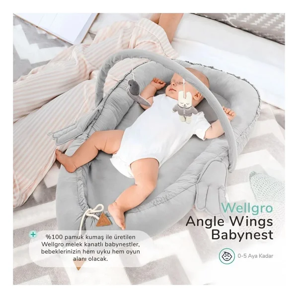 Wellgro Melek Kanatlı Oyuncak Barlı Babynest Gri - Görsel 9