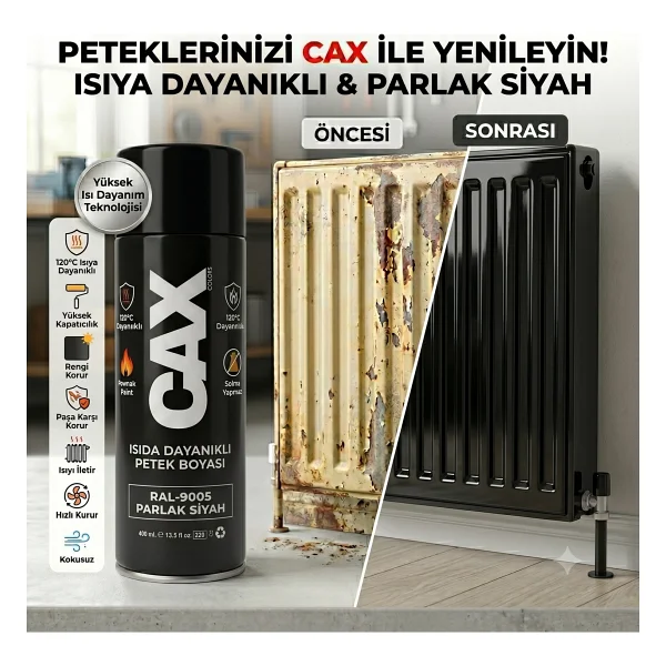 CAXCOLORS Cax Isıya Dayanıklı Kalorifer Petek Sprey Boyası 400 ml Sararma Yapmaz - [parlak Beyaz] - Görsel 5