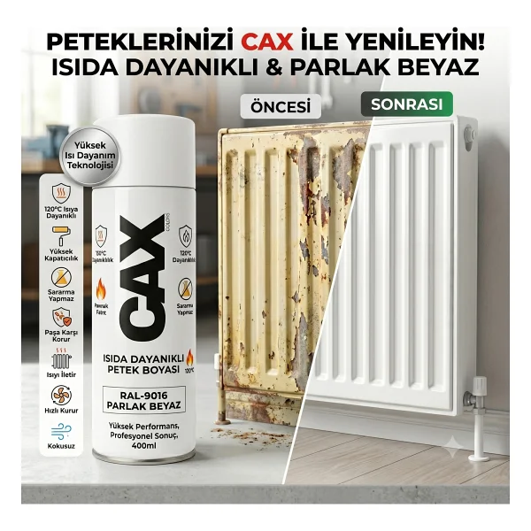CAXCOLORS Cax Isıya Dayanıklı Kalorifer Petek Sprey Boyası 400 ml Sararma Yapmaz - [parlak Beyaz] - Görsel 3