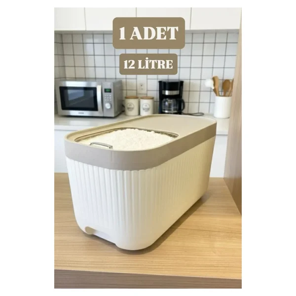 Bayev 1 Adet Apex Krem 12 Litre Kayar Kapaklı Deterjan Kabı-Ölçekli Tekerlekli Erzak Bakliyat Saklama Kutu - Görsel 5