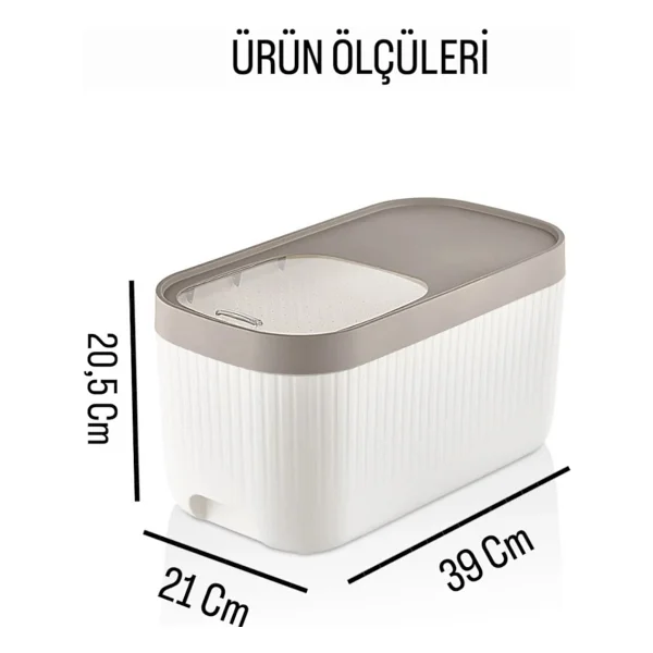 Bayev 1 Adet Apex Krem 12 Litre Kayar Kapaklı Deterjan Kabı-Ölçekli Tekerlekli Erzak Bakliyat Saklama Kutu - Görsel 2
