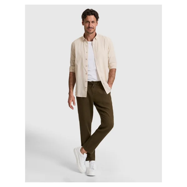 Pierre Cardin Erkek Koyu Lacivert %100 Pamuk Keten Görünümlü Slim Fit Uzun Kollu Gömlek 50325355-VR100 - XL - Görsel 4