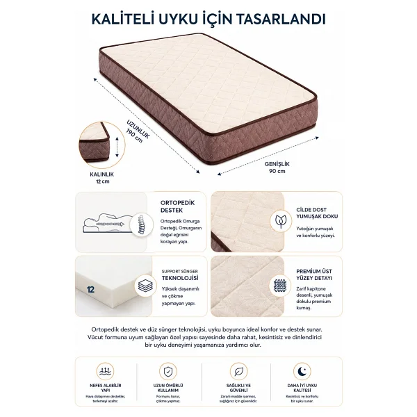 Homedius Hyper Sünger Ortopedik Tek Kişilik Yatak 90x190x12 cm - Görsel 3
