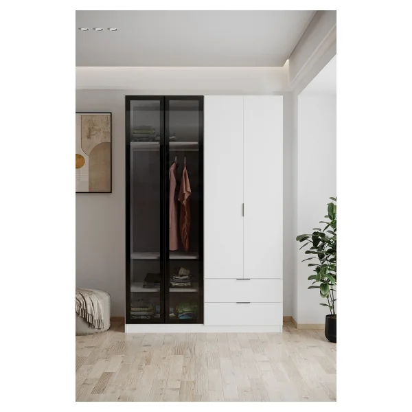 Evdemo Safir 210 cm 2 Çekmeceli 4 Cam Kapaklı Gardırop - Görsel 7