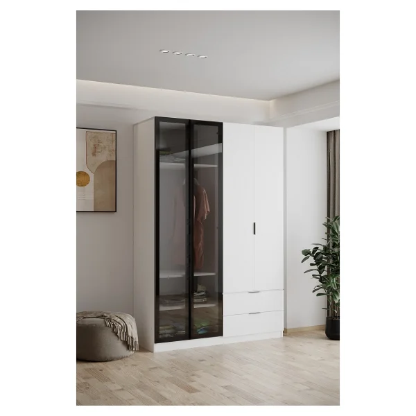 Evdemo Safir 210 cm 2 Çekmeceli 4 Cam Kapaklı Gardırop - Görsel 2