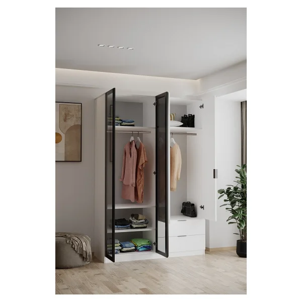 Evdemo Safir 210 cm 2 Çekmeceli 4 Cam Kapaklı Gardırop - Görsel 4