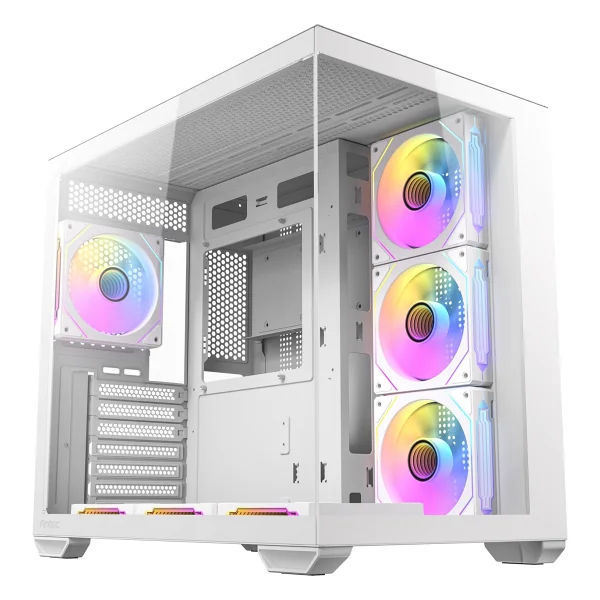 Antec CX Mirror Mini Kule Bilgisayar Kasası, 270° Panoramik Tam Görünüm Temperli Cam, 7x120mm ARGB Fan Dahil, Çift Kamera Tasarımı, 360mm Radyatör Desteği, Type-C 3.2 Gen 1, LED Kontrol Düğmesi, Beyaz - Görsel 8