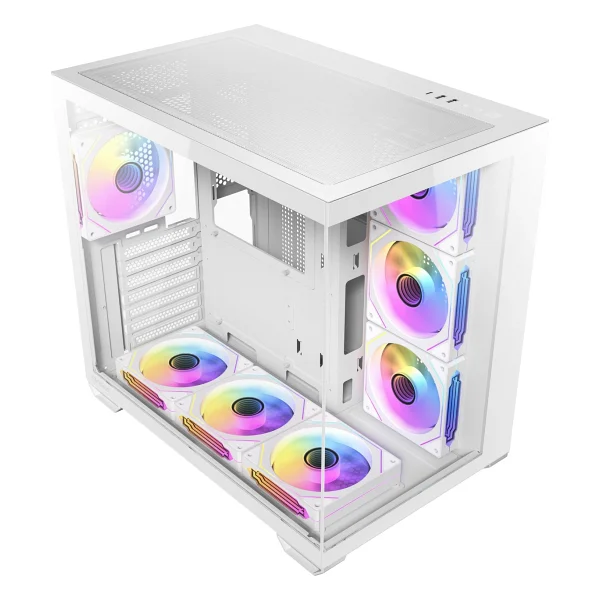 Antec CX Mirror Mini Kule Bilgisayar Kasası, 270° Panoramik Tam Görünüm Temperli Cam, 7x120mm ARGB Fan Dahil, Çift Kamera Tasarımı, 360mm Radyatör Desteği, Type-C 3.2 Gen 1, LED Kontrol Düğmesi, Beyaz - Görsel 2