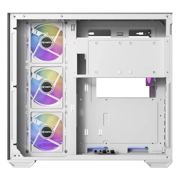 Antec CX Mirror Mini Kule Bilgisayar Kasası, 270° Panoramik Tam Görünüm Temperli Cam, 7x120mm ARGB Fan Dahil, Çift Kamera Tasarımı, 360mm Radyatör Desteği, Type-C 3.2 Gen 1, LED Kontrol Düğmesi, Beyaz - Görsel 3