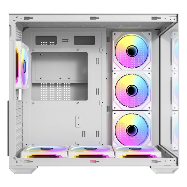 Antec CX Mirror Mini Kule Bilgisayar Kasası, 270° Panoramik Tam Görünüm Temperli Cam, 7x120mm ARGB Fan Dahil, Çift Kamera Tasarımı, 360mm Radyatör Desteği, Type-C 3.2 Gen 1, LED Kontrol Düğmesi, Beyaz - Görsel 4