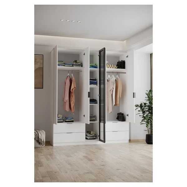 Evdemo Safir 210 cm 4 Çekmeceli 5 Cam Kapaklı Gardırop - Görsel 4