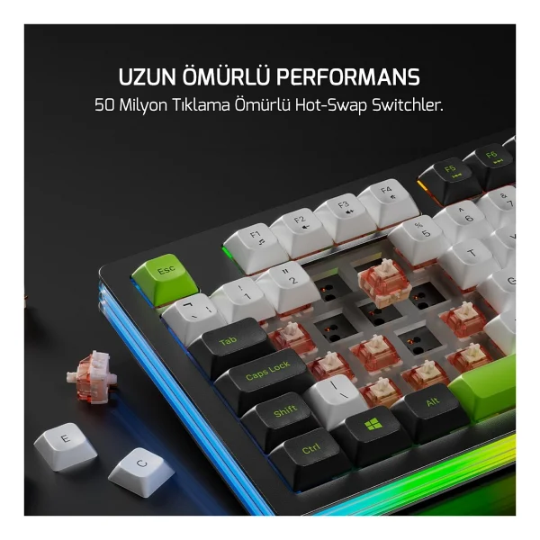 Gamepower Nama RGB TKL Custom Switch Kablolu/Kablosuz Mekanik Oyuncu Klavyesi - Görsel 6