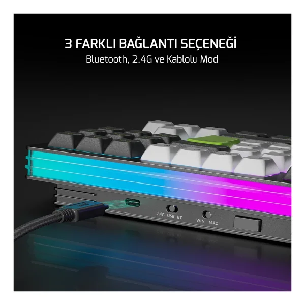 Gamepower Nama RGB TKL Custom Switch Kablolu/Kablosuz Mekanik Oyuncu Klavyesi - Görsel 7