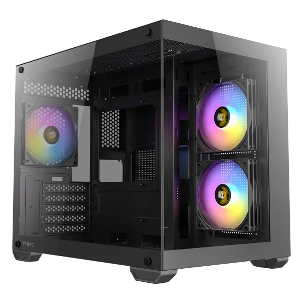 Antec CX600M RGB, 270° Panoramik Temperli Cam, 3x120mm RGB Fan Dahil, Çift Kamera Tasarımı, 360mm Radyatör Desteği, LED Kontrol Düğmesi, Mini Kule Micro-ATX Oyun Kasası, Siyah - Görsel 4