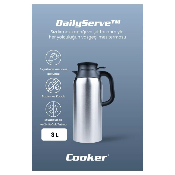 Cooker CKR-2125 3 lt Çelik Termos - Görsel 6