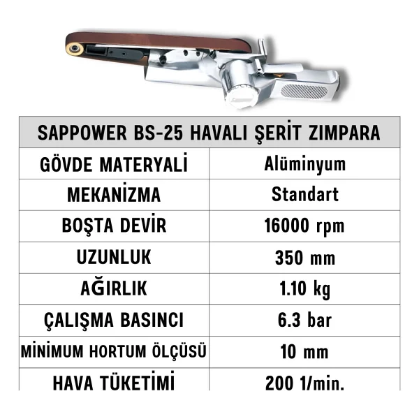 SAPPOWER BS-25 Havalı Şerit Zımpara - Görsel 2