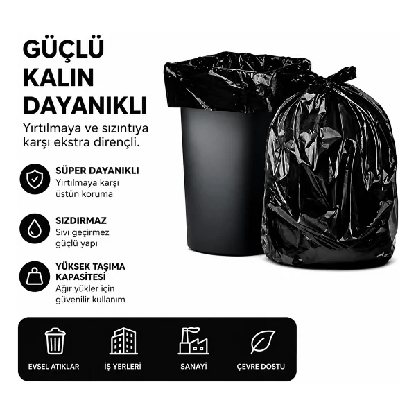 MSE HOLD Siyah Çöp Poşeti 80X110 Kalın 1 kg Dökme Çöp Torbası Battal Boy - Görsel 2