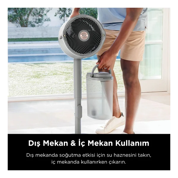Shark Taşınabilir Buharlı Fan Beyaz Gri, Iç-Dış Mekan Uyumlu, 20 Metreye Kadar Güçlü Hava Akışı, 5 Hız ve 24 Saate Kadar Taşınabilir Şarjlı Veya Kablolu Soğuk Su Hazneli Buharlı Vantilatör - Beyaz - G - Görsel 2