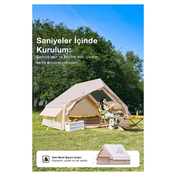 Nurcamp 6 Kişilik 4 Mevsim Su Geçirmez Şişme Kamp Çadırı 210D Oxford Kumaş 8 M2 310X245X142 cm - Görsel 2