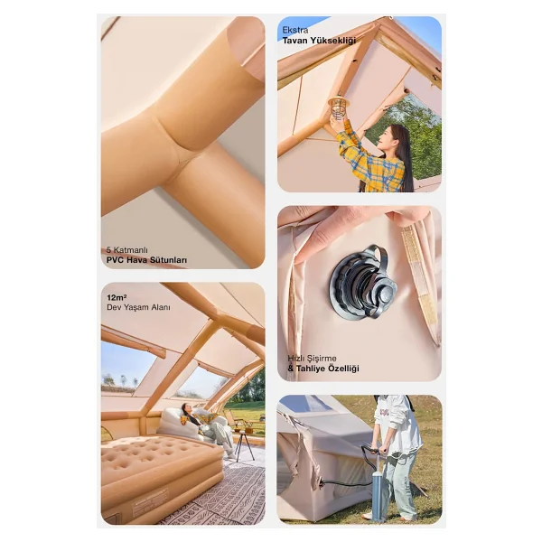 Nurcamp 6 Kişilik 4 Mevsim Su Geçirmez Şişme Kamp Çadırı 210D Oxford Kumaş 8 M2 310X245X142 cm - Görsel 3