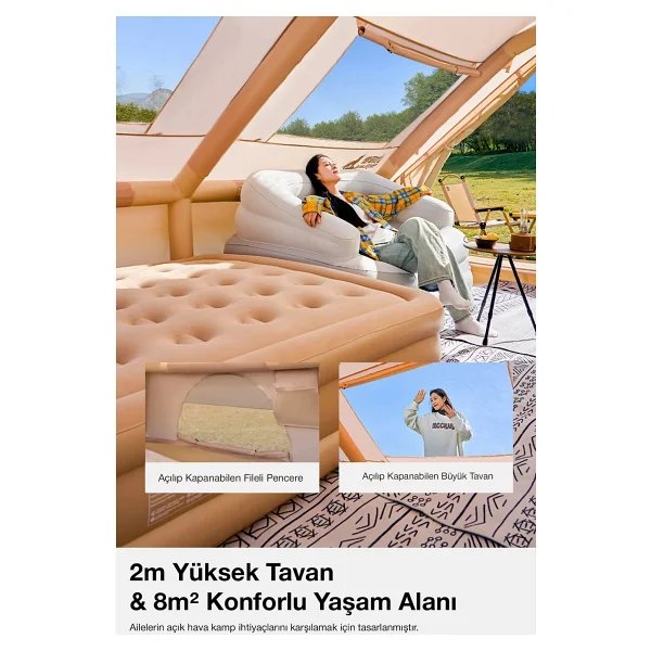 Nurcamp 6 Kişilik 4 Mevsim Su Geçirmez Şişme Kamp Çadırı 210D Oxford Kumaş 8 M2 310X245X142 cm - Görsel 6