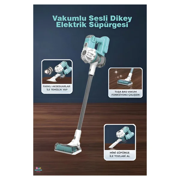 Brother Toys 3'ü 1 Arada Sesli Işıklı Vakumlu Çekme Özellikli Elektrikli Oyuncak Süpürge Pembe Mavi Renk - Görsel 7
