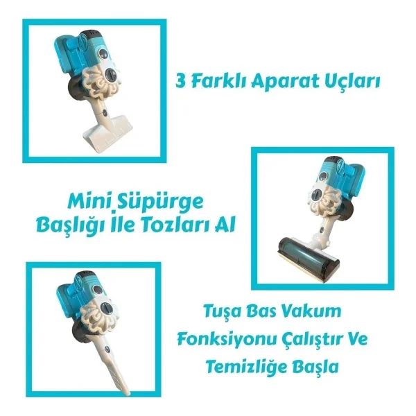 Brother Toys 3'ü 1 Arada Sesli Işıklı Vakumlu Çekme Özellikli Elektrikli Oyuncak Süpürge Pembe Mavi Renk - Görsel 5