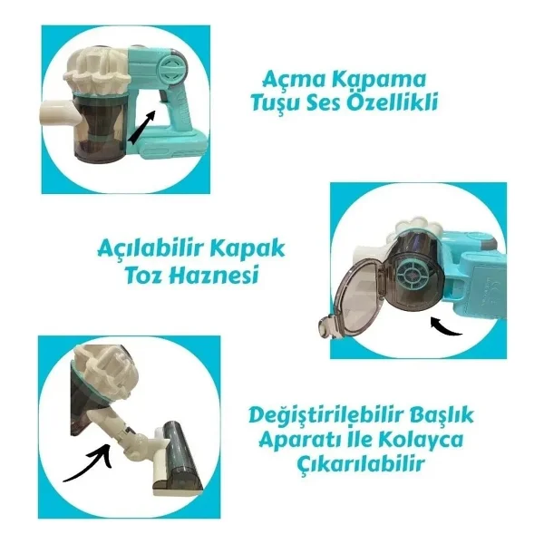 Brother Toys 3'ü 1 Arada Sesli Işıklı Vakumlu Çekme Özellikli Elektrikli Oyuncak Süpürge Pembe Mavi Renk - Görsel 6