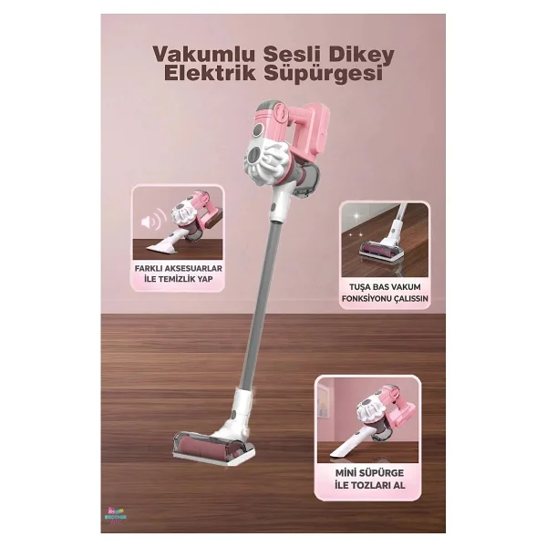 Brother Toys 3'ü 1 Arada Sesli Işıklı Vakumlu Çekme Özellikli Elektrikli Oyuncak Süpürge Pembe Mavi Renk - Görsel 8