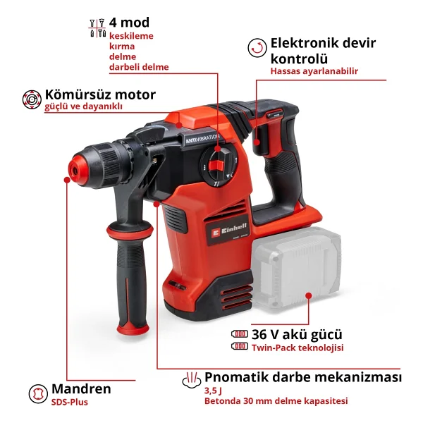 Einhell TP-HD 36/30 Li BL Aküsüz Kırıcı-Delici - Görsel 5