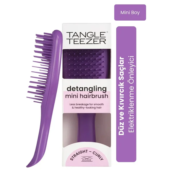 Tangle Teezer Ultimate Detangler Fırçası, Düğümleri Ortadan Kaldırır ve Kırılmayı Azaltır, Düz ila Dalgalı Saç Tipleri için Seyahat Boyu Mini Saç Fırçası, mor (Fresh Purple) - Görsel 5