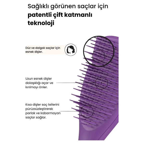 Tangle Teezer Ultimate Detangler Fırçası, Düğümleri Ortadan Kaldırır ve Kırılmayı Azaltır, Düz ila Dalgalı Saç Tipleri için Seyahat Boyu Mini Saç Fırçası, mor (Fresh Purple) - Görsel 6