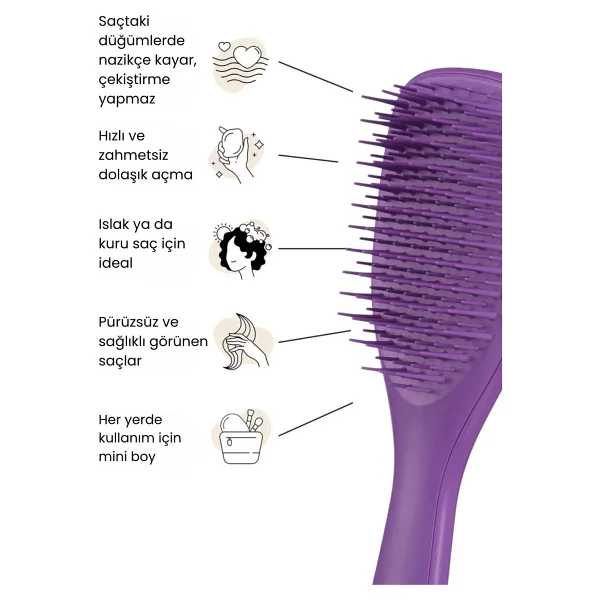Tangle Teezer Ultimate Detangler Fırçası, Düğümleri Ortadan Kaldırır ve Kırılmayı Azaltır, Düz ila Dalgalı Saç Tipleri için Seyahat Boyu Mini Saç Fırçası, mor (Fresh Purple) - Görsel 8