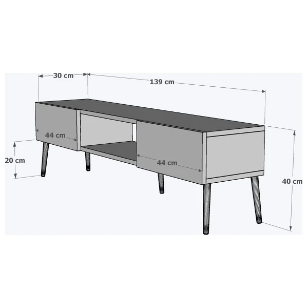 Robeve 140 cm Modern Tv Ünitesi Konsol 2 Kapaklı Ahşap Ayaklı Televizyon Sehpası Salon ve Oturma Odası Için Şık Tasarımlı Tv Konsolu Televizyon Ünitesi Tv Ünitesi Konsol - Beyaz - Atlantik Çam - Görsel 10