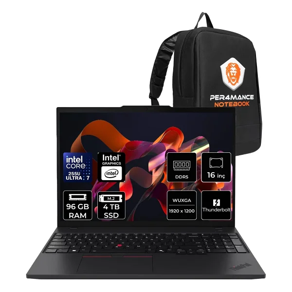 Lenovo Thinkpad T16 Core Ultra 7 255U 96GB Ram 4tb SSD 16" Fhd+ Freedos 21QFS2PD00P345 Notebook + Per4 Çanta - 4 TB - 96 GB - Görsel 5