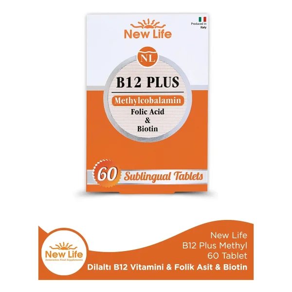 New Life B12 Plus Methylcobalamin Folik Asit Biotin 60 Sublingual Tablet İtalya Menşeli Günlük Takviye - Görsel 2