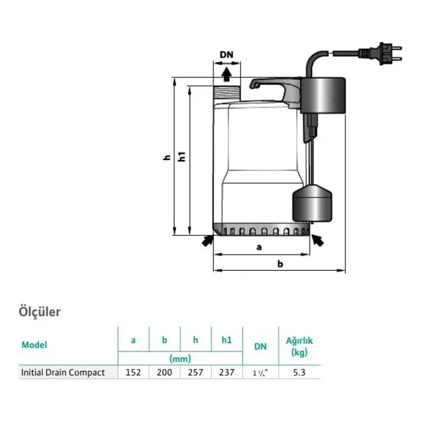 Wilo Initial Drain Compact 13.8 Gizli Flatörlü Dalgıç Pompa - Görsel 2