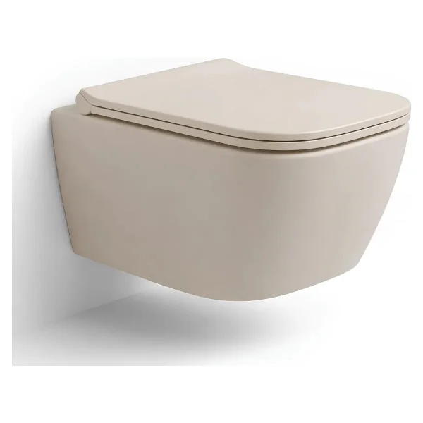 Turavit Luna Kanalsız Mat Cappucino Asma Klozet LN5610C, Luna Mat Cappucino Duroplast Yavaş Kapak - Bej - Görsel 2