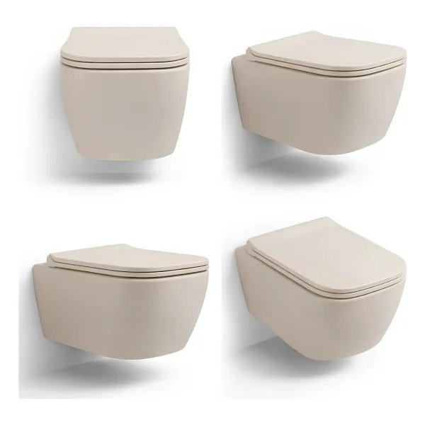 Turavit Luna Kanalsız Mat Cappucino Asma Klozet LN5610C, Luna Mat Cappucino Duroplast Yavaş Kapak - Bej - Görsel 4