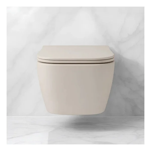 Turavit Luna Kanalsız Mat Cappucino Asma Klozet LN5610C, Luna Mat Cappucino Duroplast Yavaş Kapak - Bej - Görsel 5