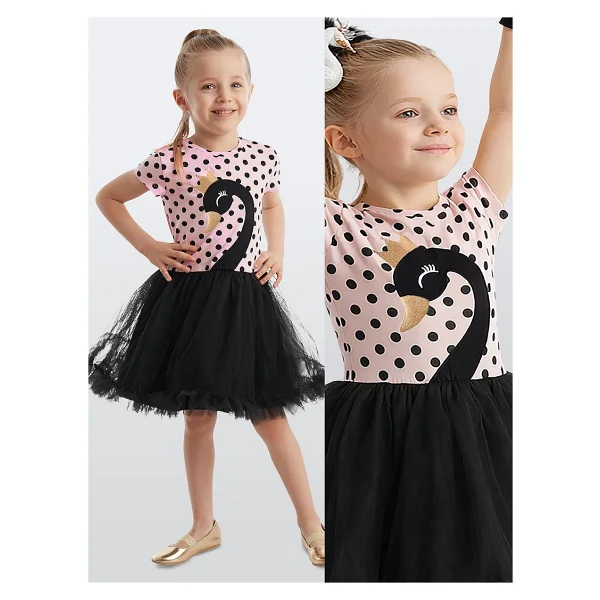 Denokids Kiz Cocuk Siyah Elbise Tüllü Tütü Elbise Abiye Puantiye Elbise - 7 Yaş - Pembe - Siyah - Görsel 10