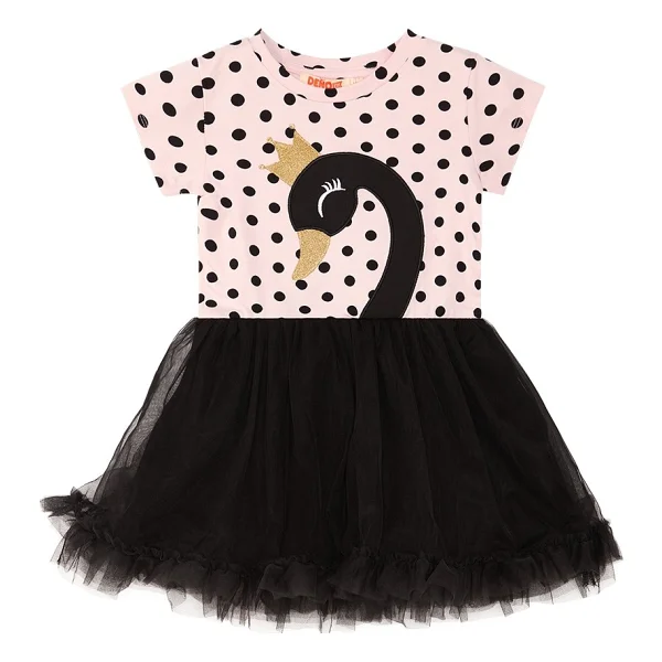 Denokids Kiz Cocuk Siyah Elbise Tüllü Tütü Elbise Abiye Puantiye Elbise - 7 Yaş - Pembe - Siyah - Görsel 3
